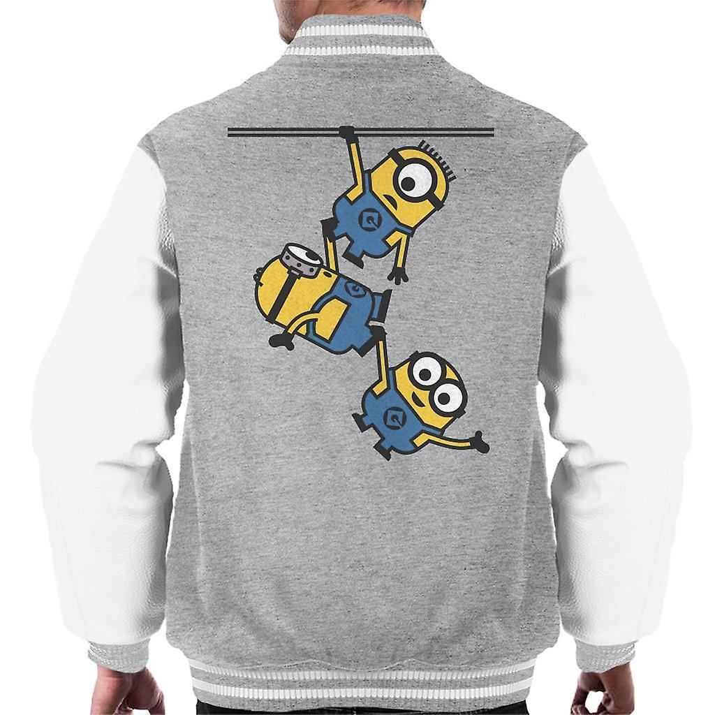 Despicable Me Bob Stuart And Dave The Minions Hanging Men's Varsity Jacket Heather Grey/White Medium