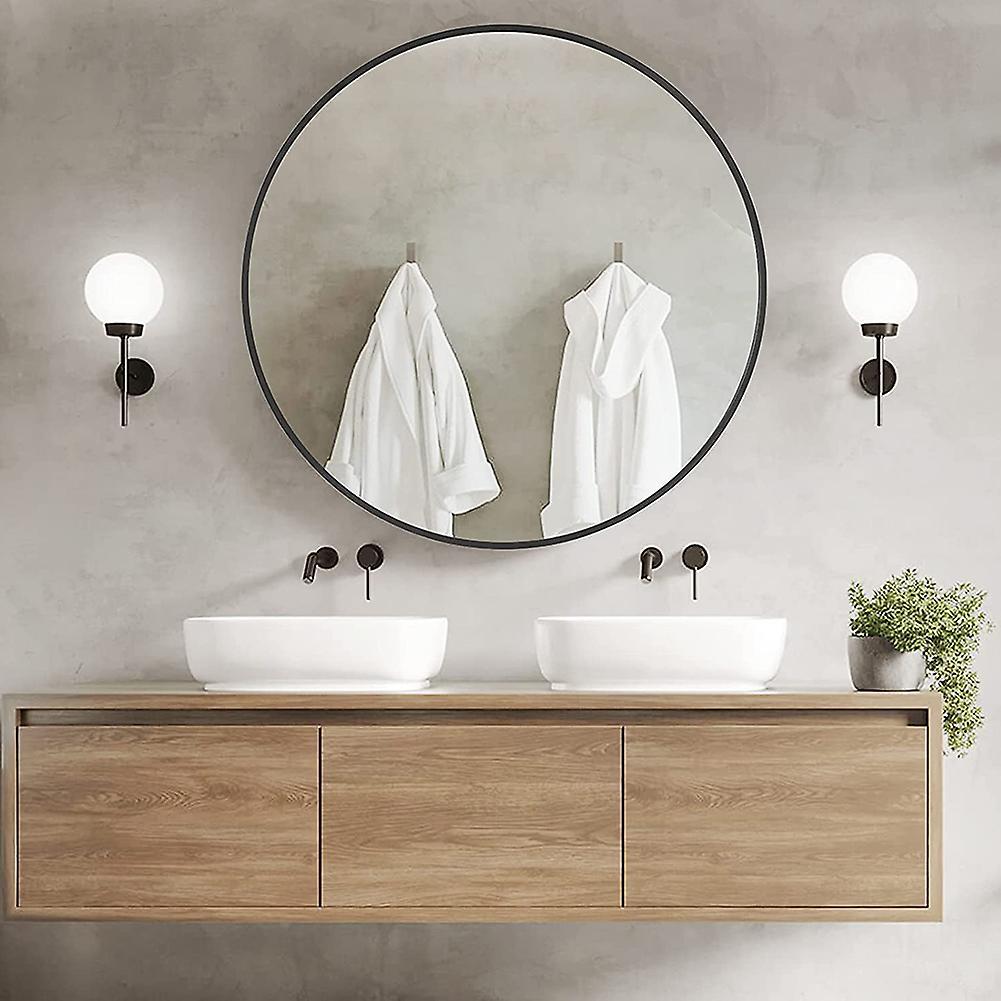 Living And Home Bathroom Wall Mirror 60cm Dia Black Framed