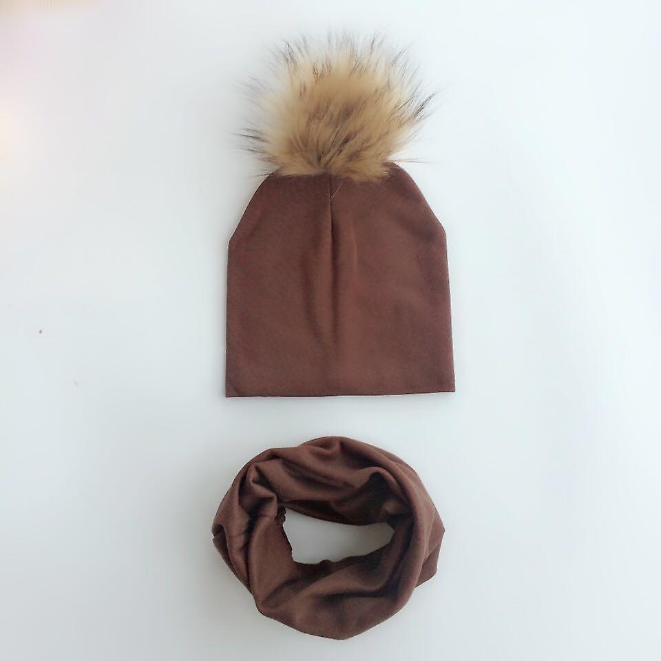 Slowmoose Autumn & Winter Baby Beanie Bonnet And Collar Scarf Set Light Brown coffee 6 months-4 year old