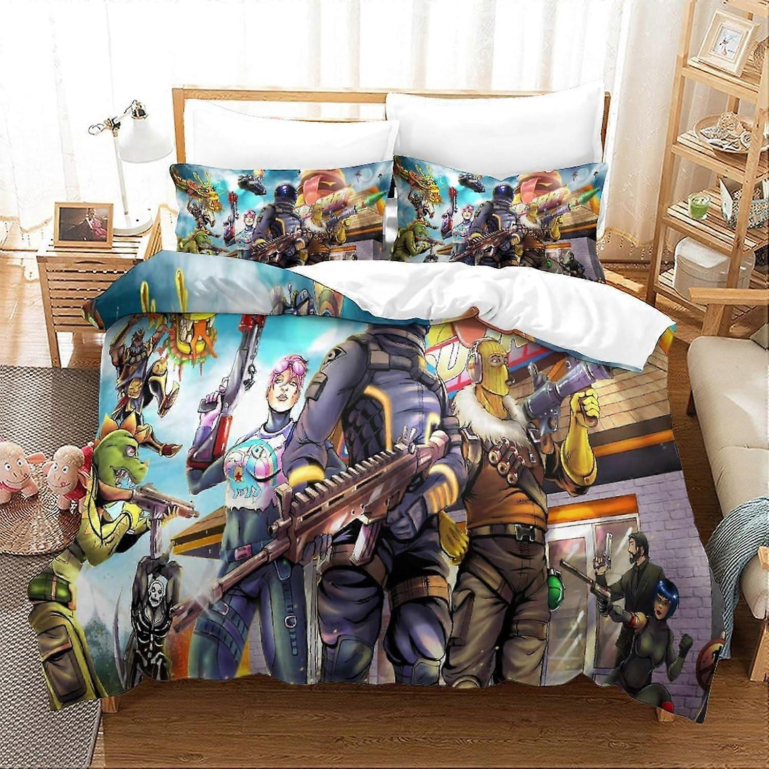 Kerota 3D Print Fortnite Duvet Cover with Pillowcase Shooting Game Bedding Set for Kids Teens Adults Quilt Cover 3 Piece Set Single135x200cm