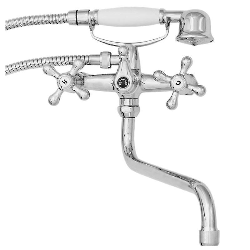 Invena Chrome Cross Very Long 'S' Type Spout Tap Head Bath Filler Shower Wall Mounted