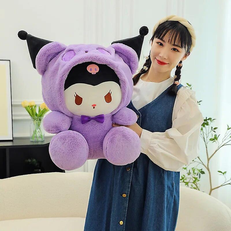 Jiechannel 45cm Cute  Hello Kitty Kuromi Melody Plush Toy Kawaii Cinnamoroll Big Ear Dog Soft Doll Kt Cat Sleeping Pillow Kids Gift Kuromi-Purple