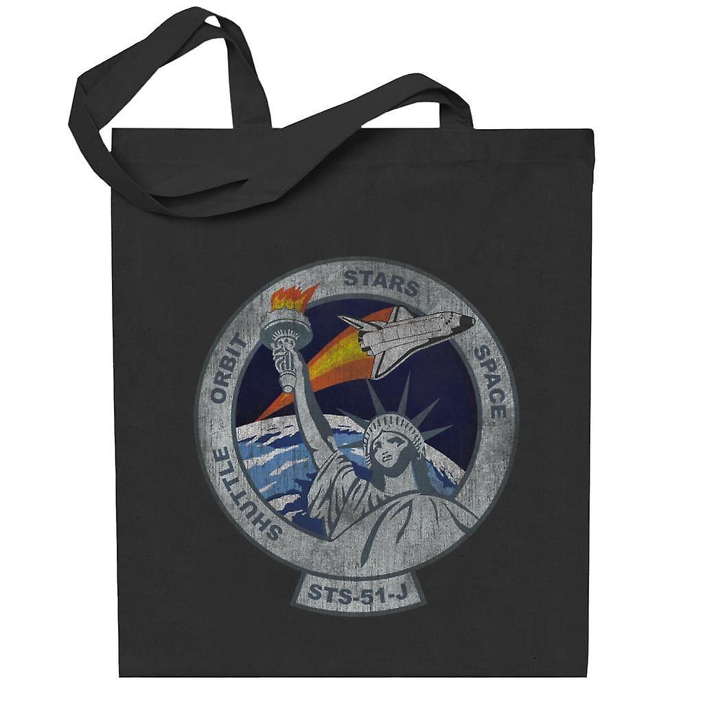 NASA STS 51 J Atlantis Mission Badge Distressed Totebag Black 38 x 42 cm