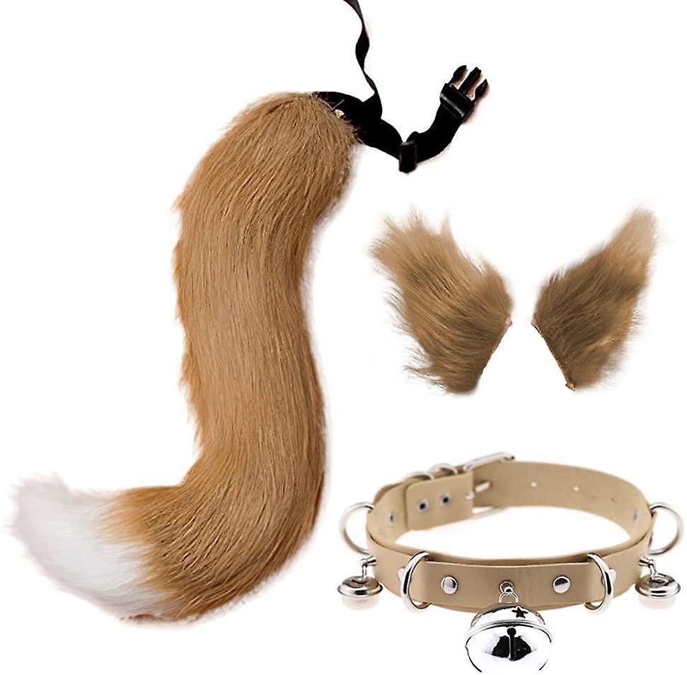 Dawnell Tail And Ears Set, Long Fox Tail Cosplay Faux Fur Furry Fox Wolf Tail Kit With Ears And Bells Collar For Kids, Girls, Boys, Teen, Women, Ch...