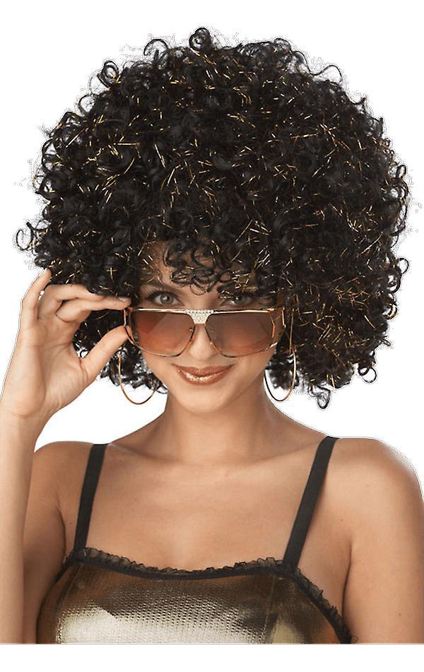 California Costumes Womens Disco Glitter Black & Gold Afro Wig 70s Fancy Dress Costume Accessory