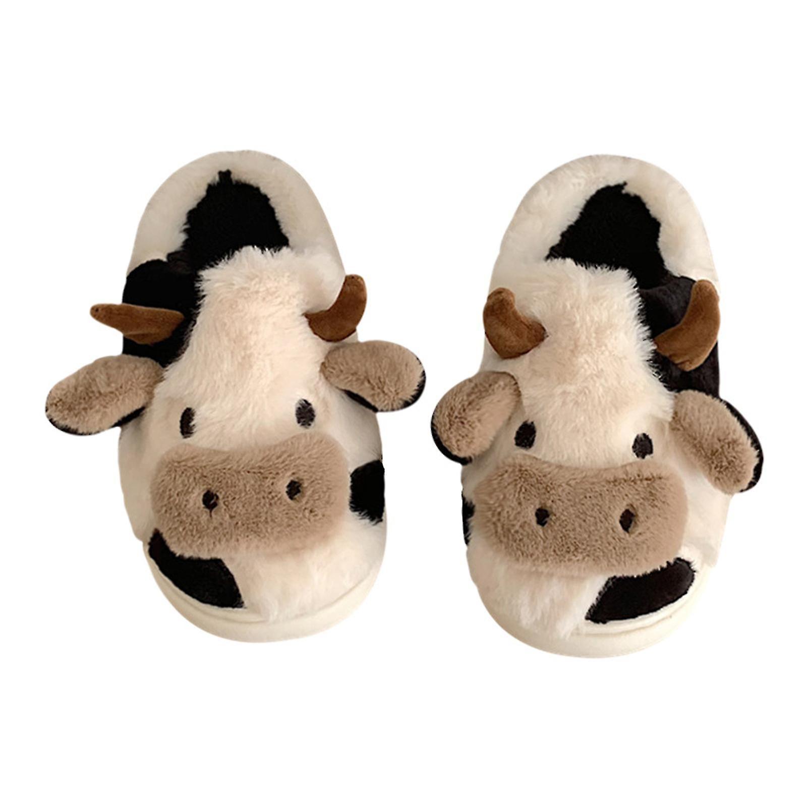 Cryin Cow Slippers For Women Men Warm Cute Cow Slides Indoor Cartoon Cow Print Slipper white 40-41