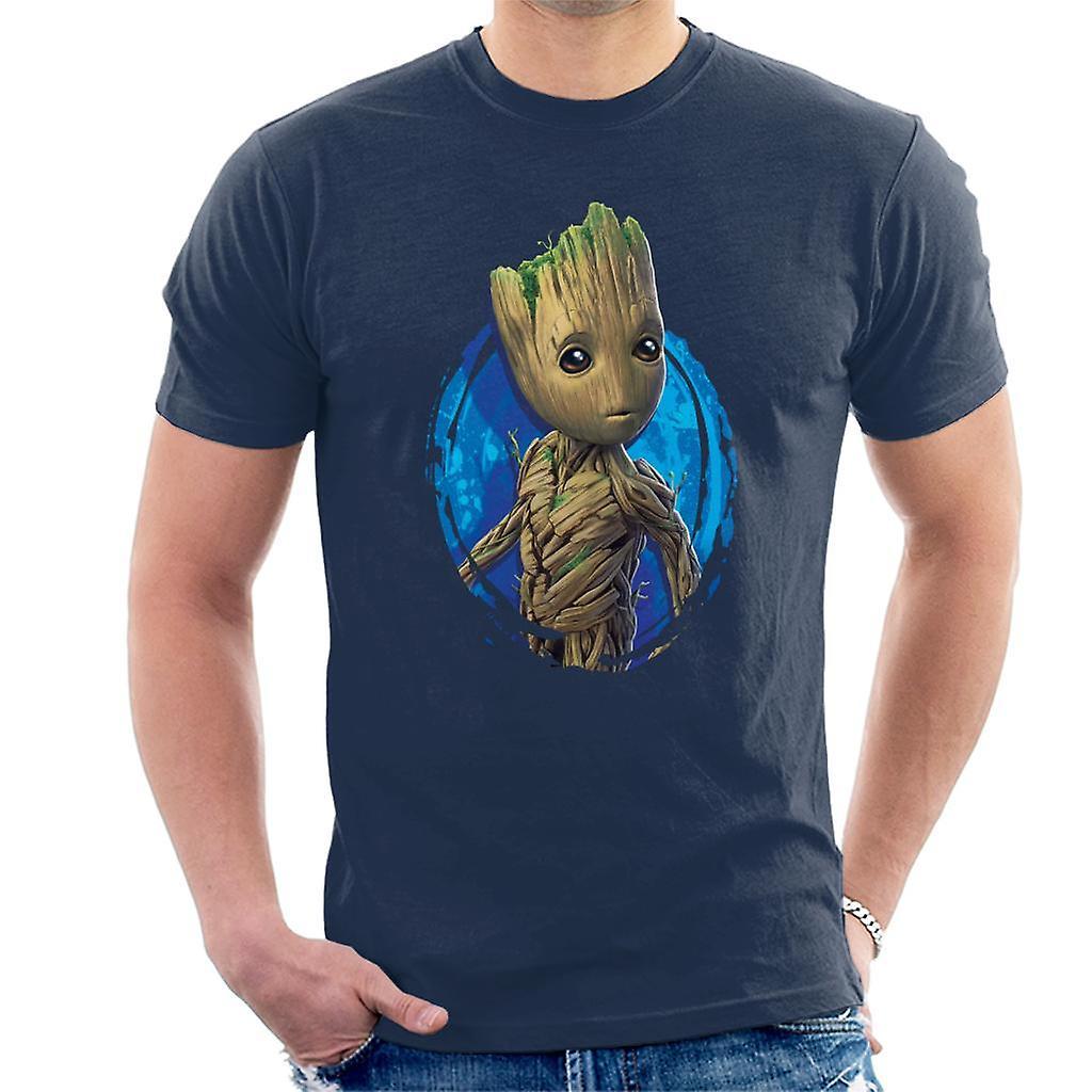 Marvel Guardians Of The Galaxy Vol 2 Groot In Awe Men's T-Shirt Navy Blue X-Large