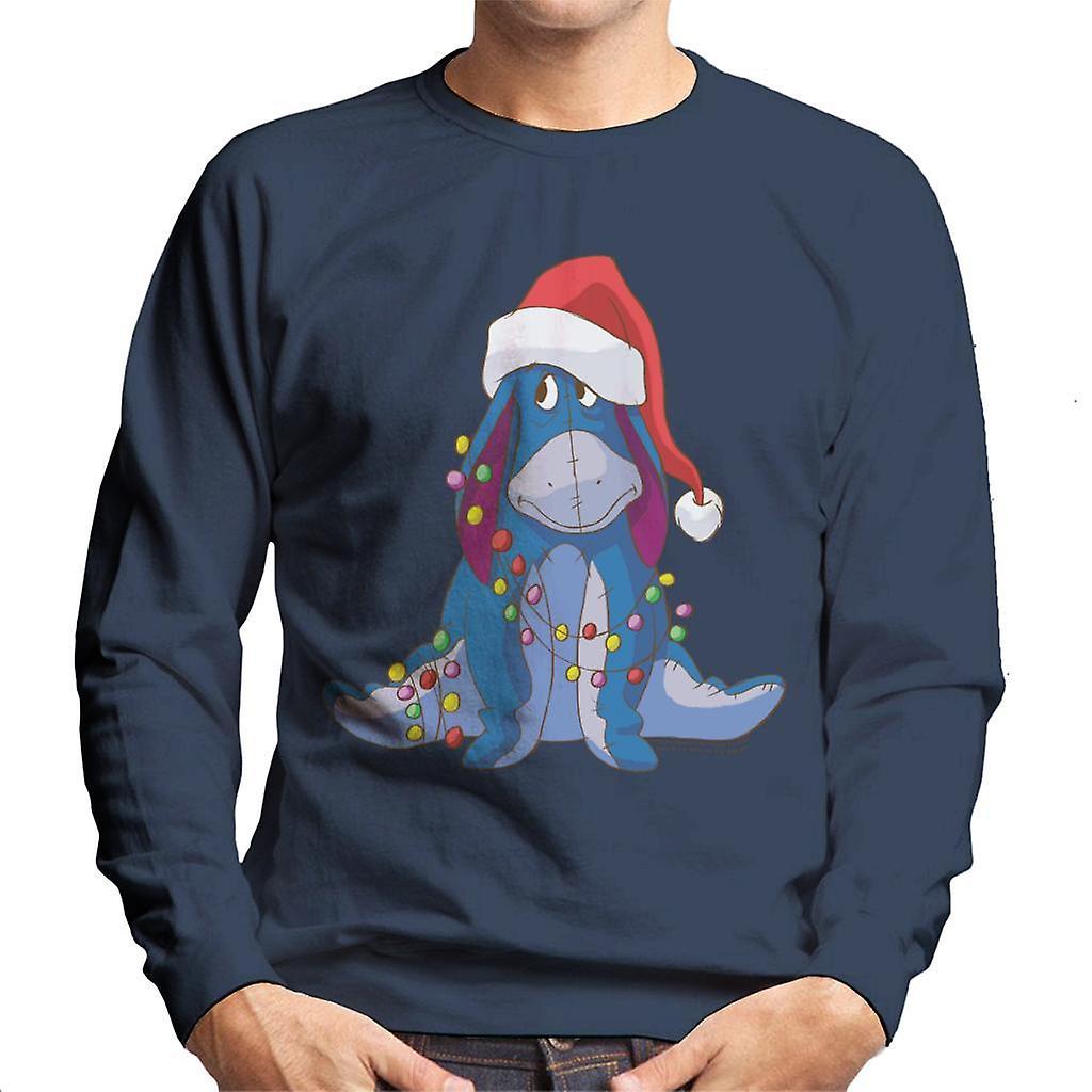 Disney Christmas Eeyore Tangled In Festive Lights Men's Sweatshirt Navy Blue XX-Large