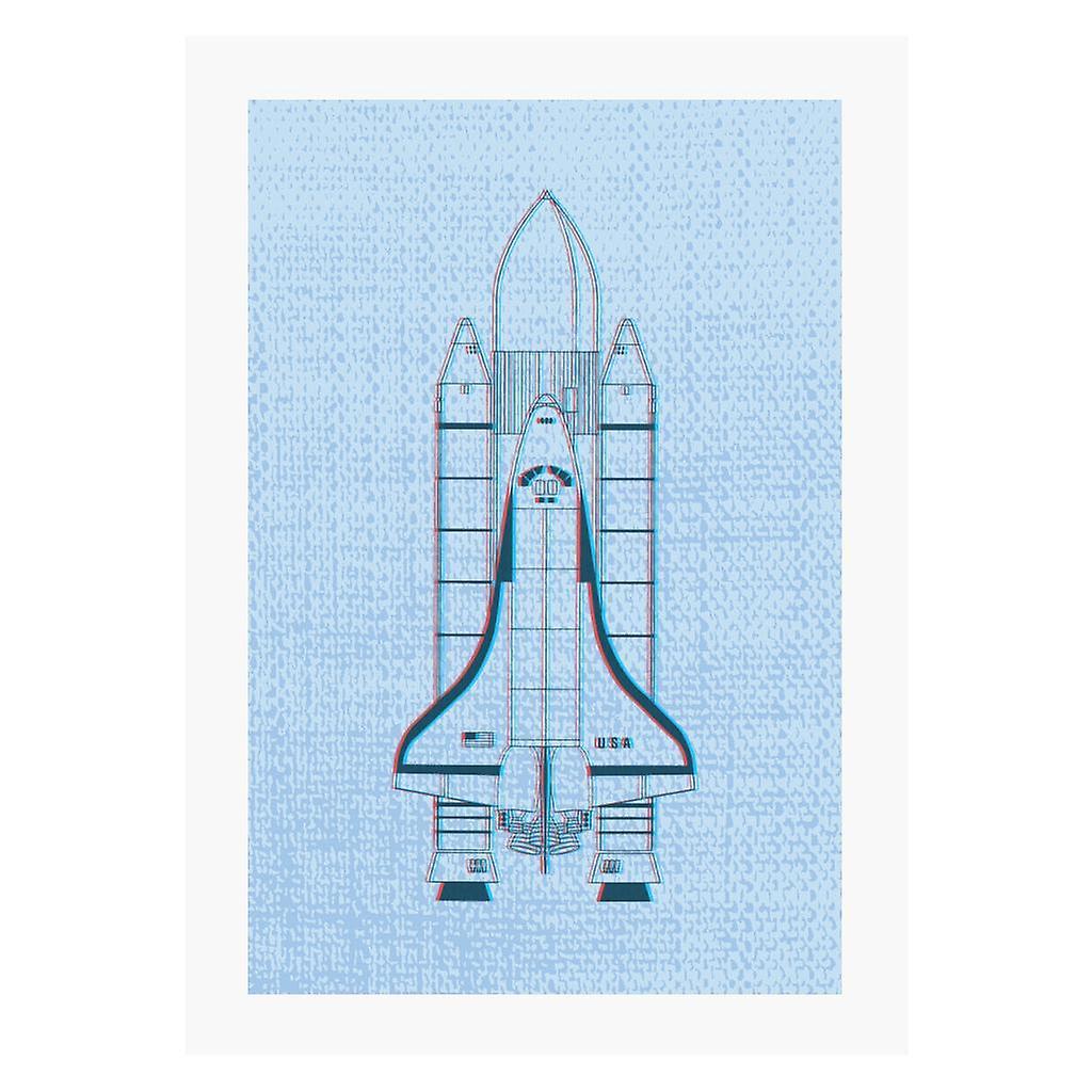 NASA Space Shuttle Enterprise 3D Effect A4 Print Sky Blue 21cm x 29.7cm