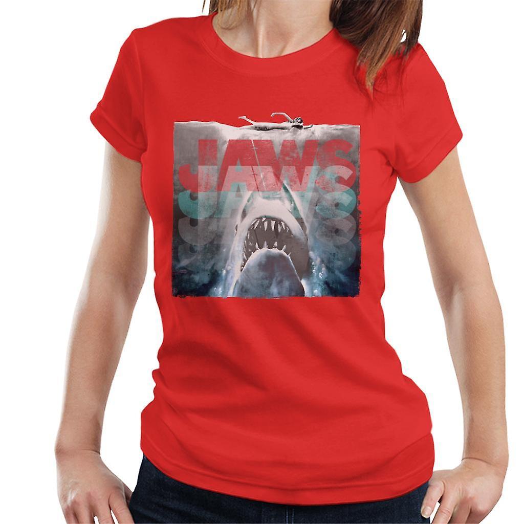 Jaws Layered Text Logo Women's T-Shirt Red Medium