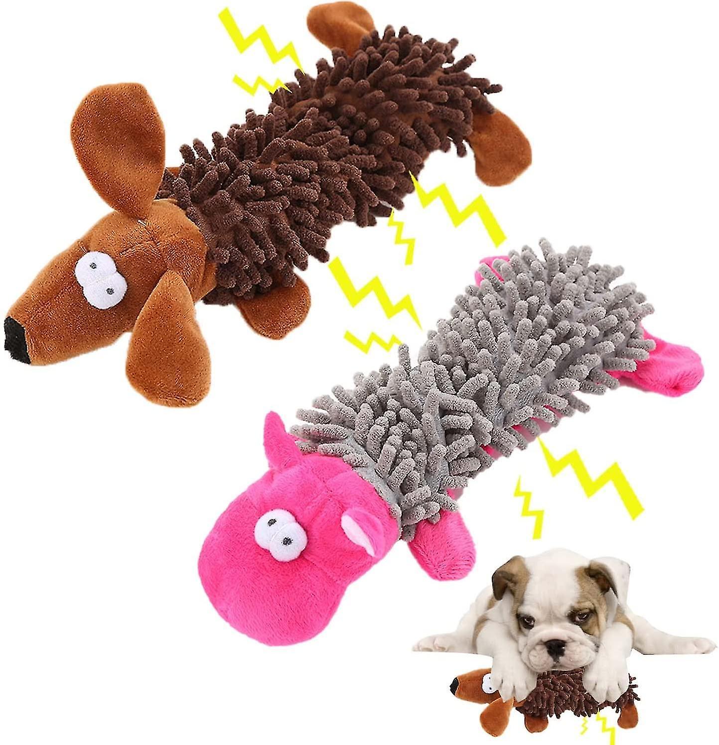 Tianzun 2pcs Dog Toys, Dog Chew Toys For Aggressive Chewers, Dog Squeaky Toys Plush Toy For Dogs, Interactive Dog Chew Toys Brown grey