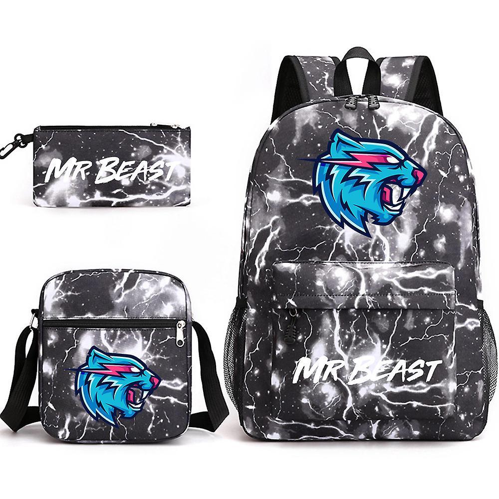 Sszfv Mr Beast Lightning Cat Backpack Three-piece Digital Printing Backpack Student School Bag Shoulder Bag