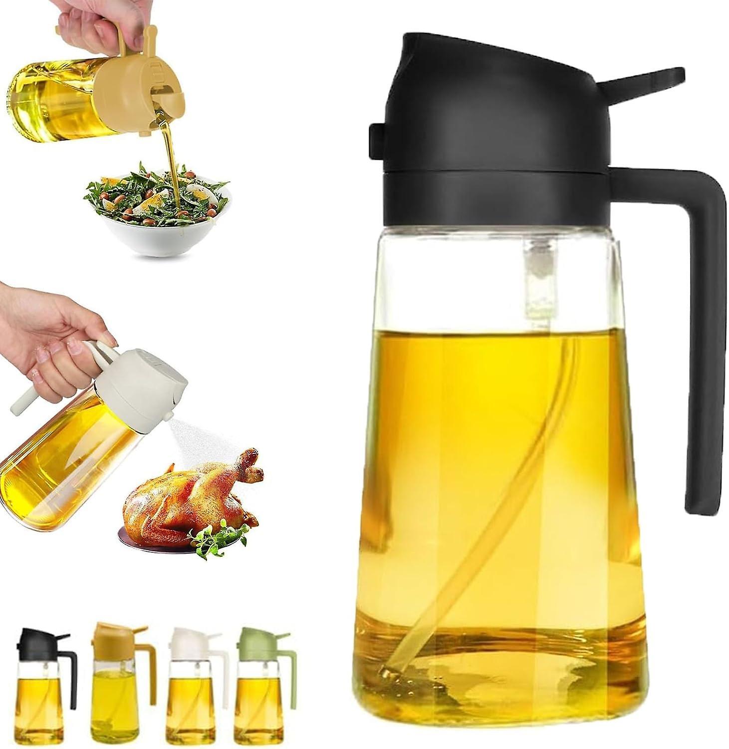 Frusde 2 in 1 Glass Oil Sprayer & Dispenser, 470ml Olive Oil Dispenser Bottle for Kitchen, Food-grade Oil Mister Spray Bottle for Cooking, BBQ Black