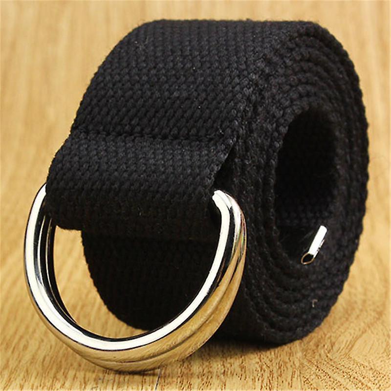 Belt for women Jeans canvas military belt double d-ring buckle casual women belt web men Black 160cm/62.99in