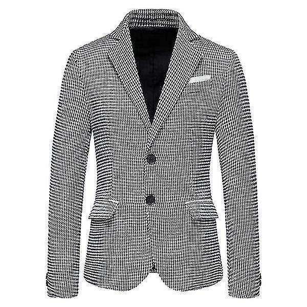 Zhuopai Men's Slim Fit Casual Plaid Blazer Sport Coat Business Jackets black white M