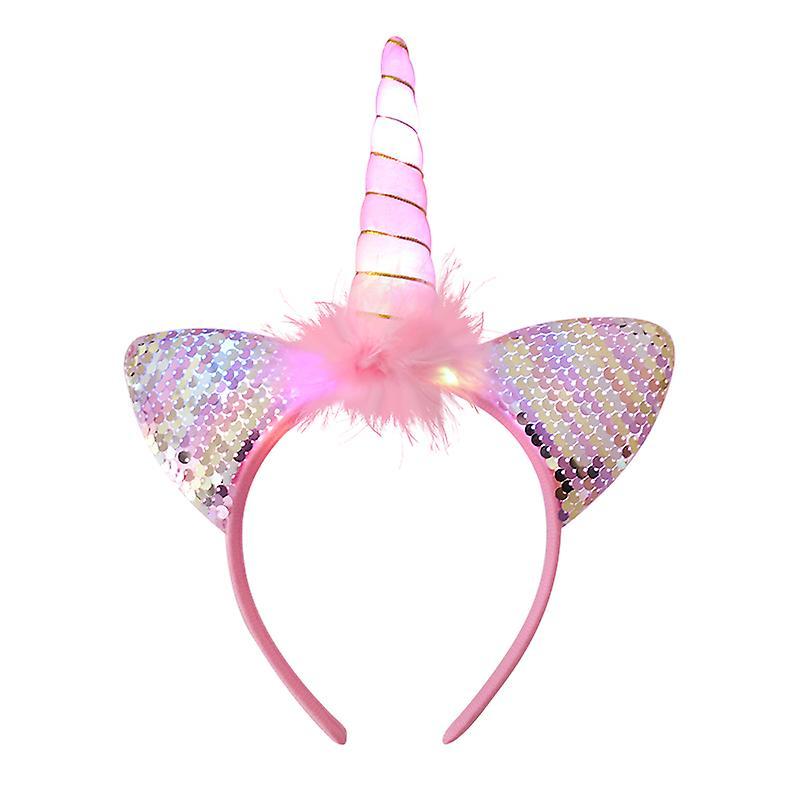 Preferred LED light unicorn headband children girls birthday cartoon headdress hair ornament rainbow unicorn theme party decoration supplies 3