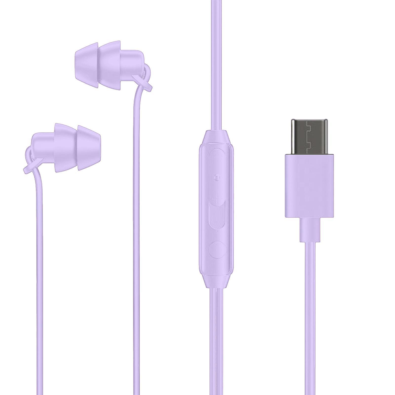 Fiauli Type-C In-Ear Wired Headphones with Mic Sound Noise Isolation Hands-Free Calling Earphones Purple