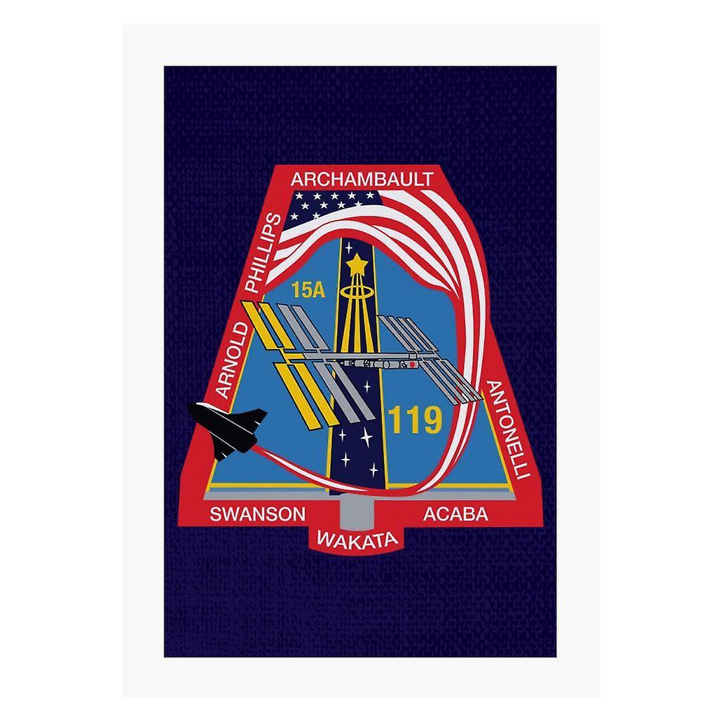 NASA STS 119 Space Shuttle Discovery Mission Patch A4 Print Navy Blue 21cm x 29.7cm