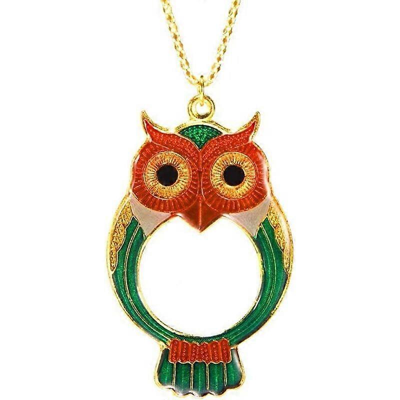 Yuzee 10X Owl Necklace Magnifying Magnifying Glass Metal Material Reading Magnifier for The Visually Impaired And The Elderly (Color : Green)