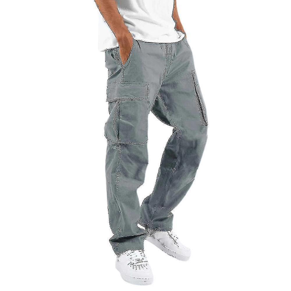 Szltcv Mens Cargo Combat Pockets Work Trousers Loose Baggy Wide Leg Long Pants Casual Work Wear High Quality Grey XL