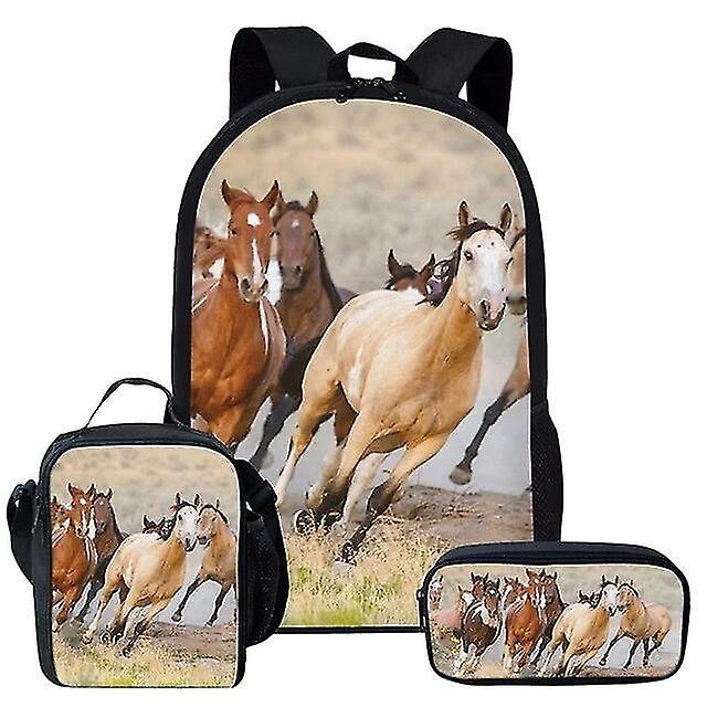 Xixi Wild Horses Design Large Capacity Backpack 3pcs/set School Bags For Boy Girl Primary Students Bookbag Mochila Escolar Lunch Bag 5