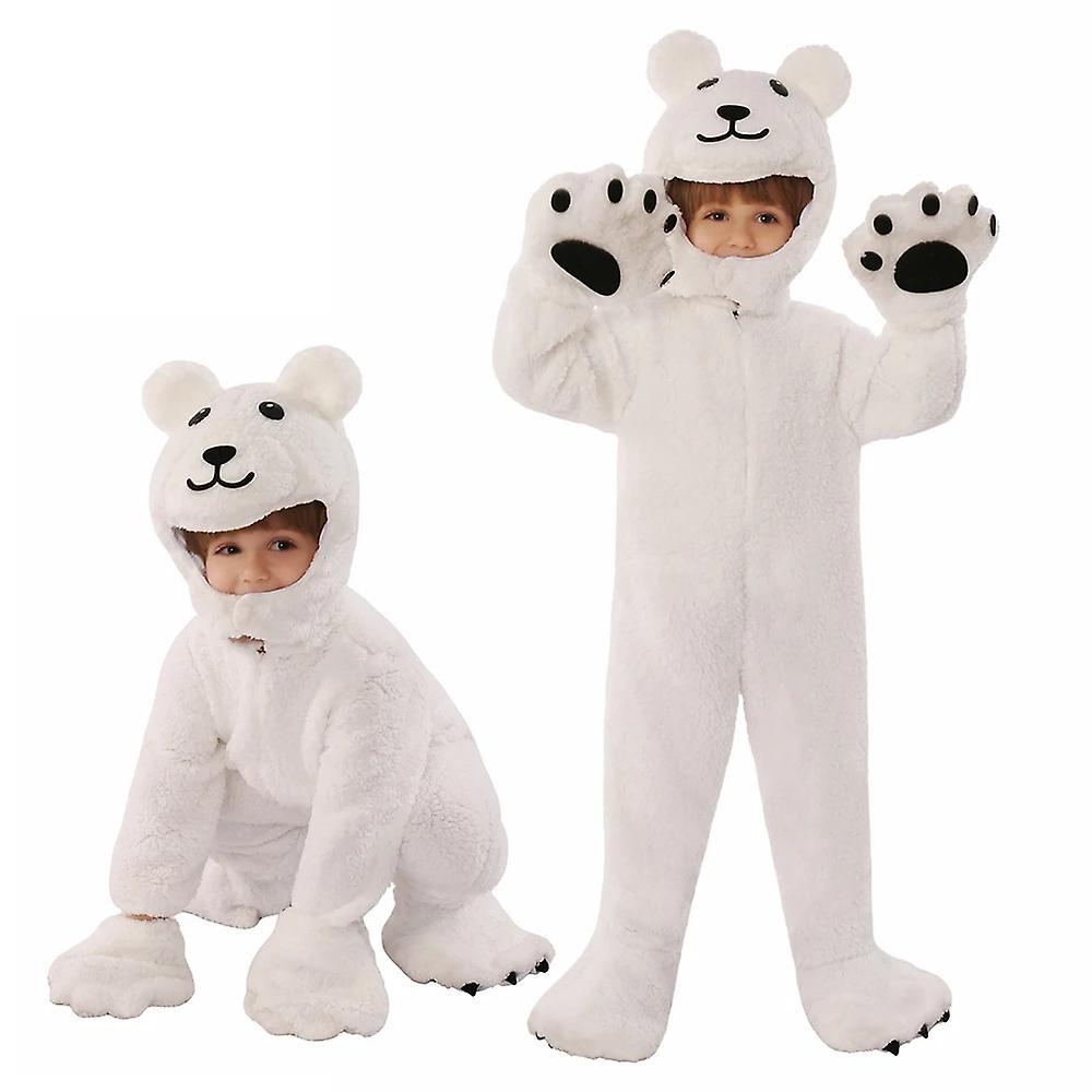 Sztlv Arctic Polar Bear Costume for Kids Animal Bear Jumpsuit Halloween Costume Toddler White Bear Cosplay Best Choice XL (135-145cm)