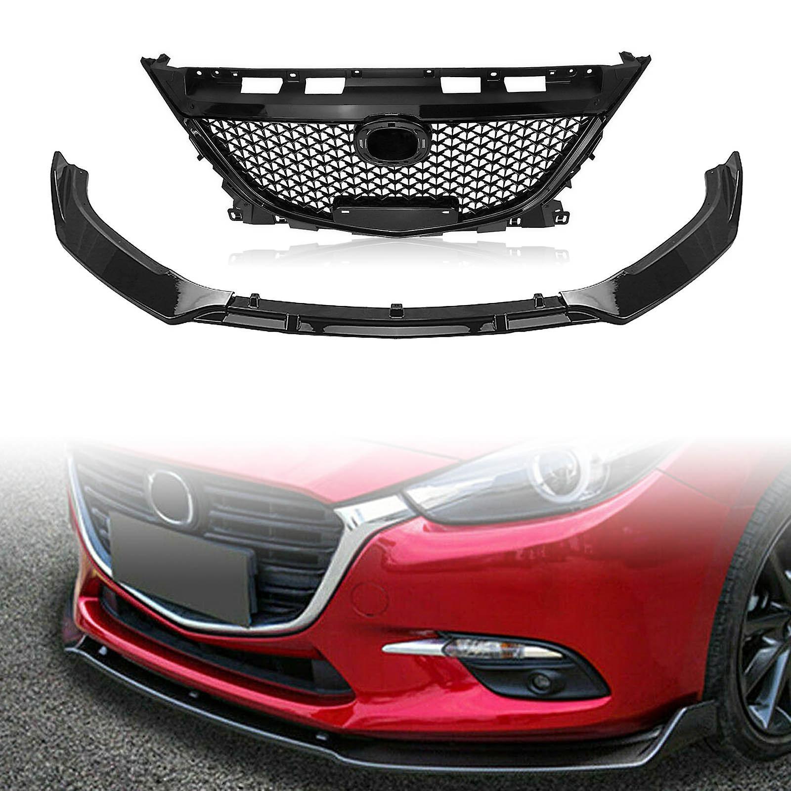 Sanxing For Mazda 3 Axela 2014-2016 Mazda3 Black Honeycomb Look Car Upper Grille Grill+Front Bumper Lower Spoiler Lip Splitter Blade Kit