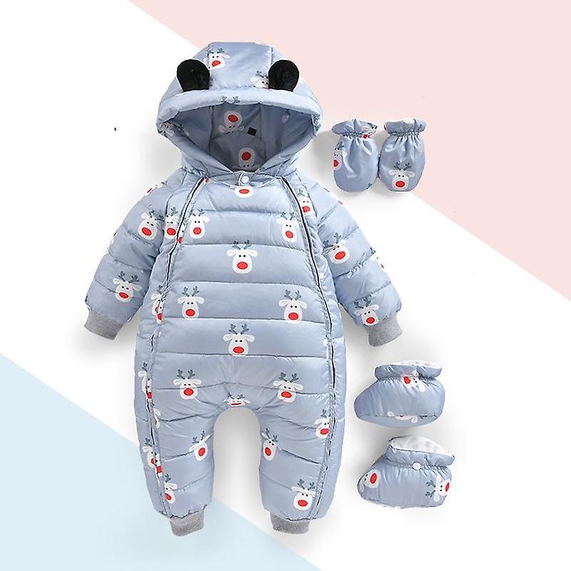 Slowmoose Velvet Baby Winter Snowsuit Hooded Cartoon Newborn Rompers, Down Overalls Gray 12M