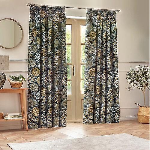 Wylder Ophelia Jacquard Floral Pencil Pleat Curtains Wedgewood 117cm x 137cm