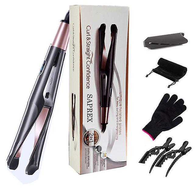 ffzzbg 2 In 1 Hair Curler And Straightener Spiral Wave Curler Flat Curling Iron Crimp Straightening Tools 360° Rotation Lcd Display Eu