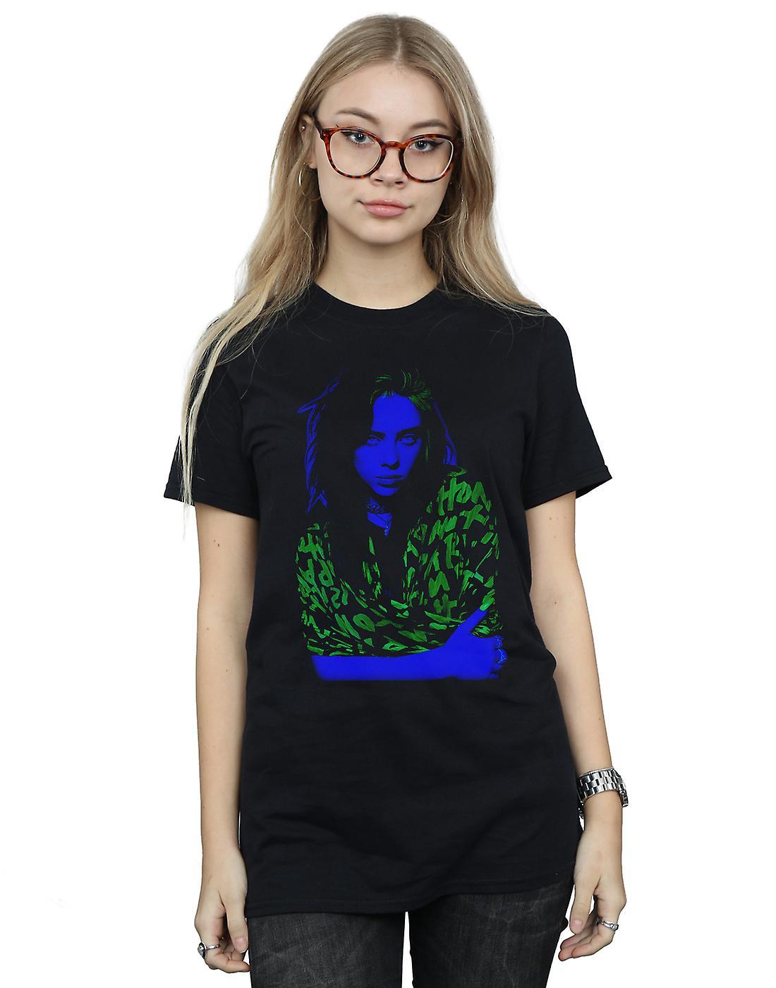 Absolute Cult Billie Eilish Women's Neon Backlit Boyfriend Fit T-Shirt Black Small