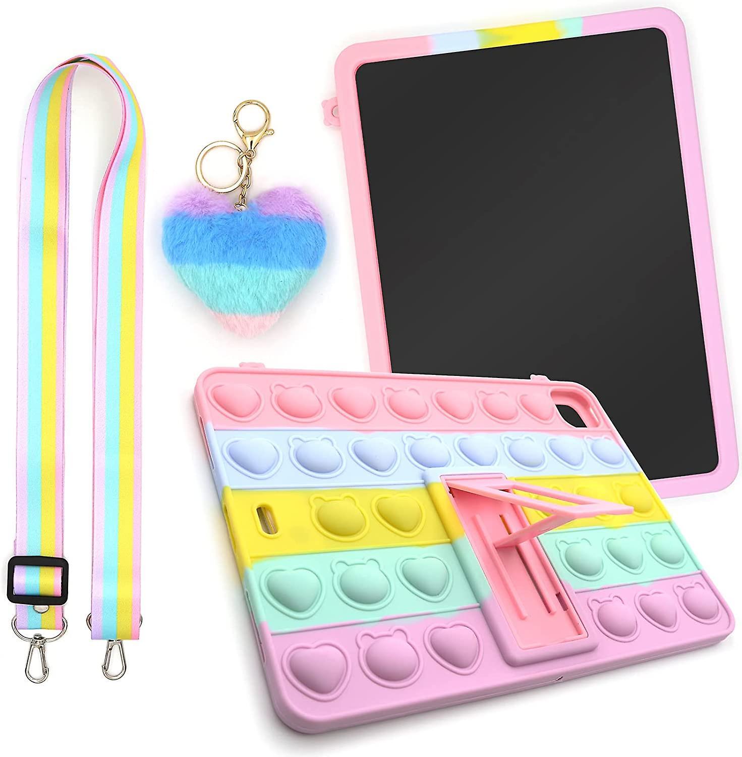 Baicccf Cute Silicone Case, Pop Push Bubble Case Compatible With Ipad 9.7 Inch 2018, Relieve Stress Case With Kickstand&lanyard&pendant (rainbow Be...