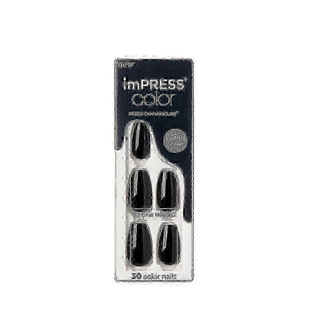 Impress Kiss Color Medium Coffin Press-on Nails, All Black, 30 Ea