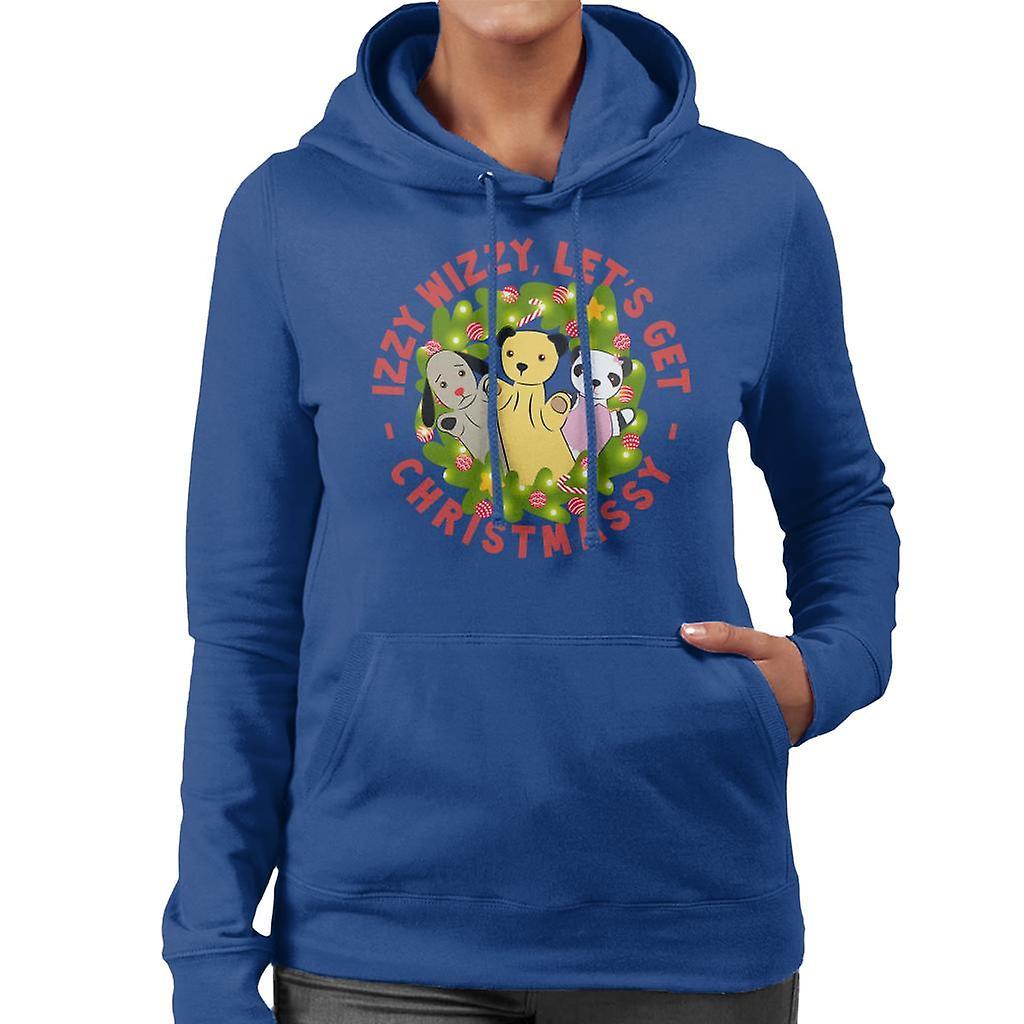 Sooty Christmas Illuminated Wreath Izzy Wizzy Lets Get Chrismassy Women's Hooded Sweatshirt Royal Blue Large