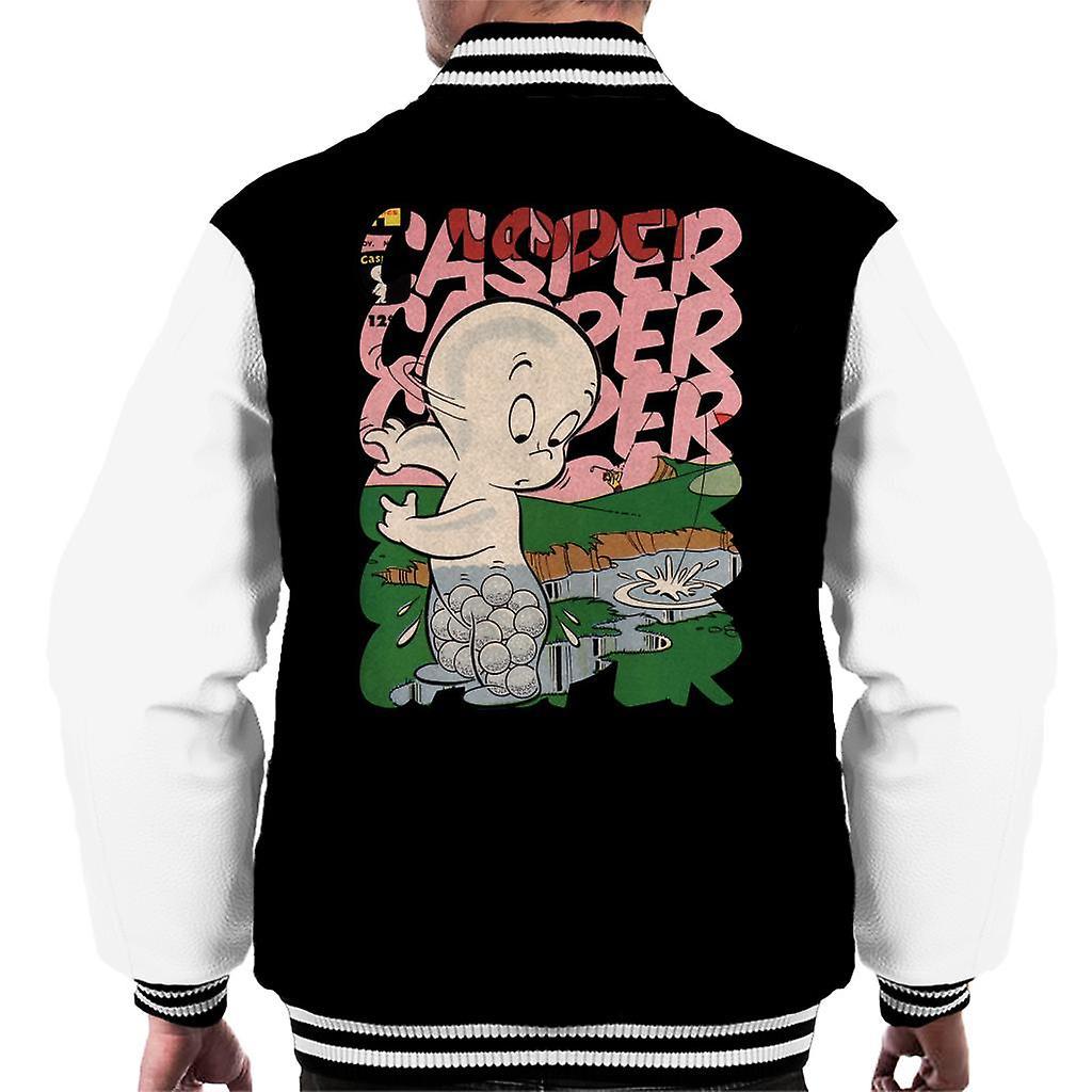 Casper The Friendly Ghost Golf Water Men's Varsity Jacket Black/White X-Large