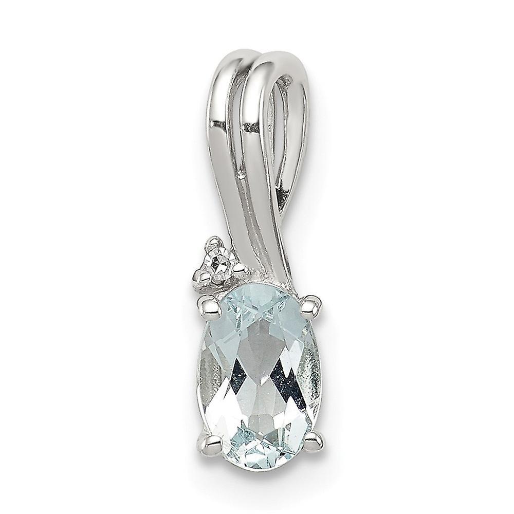 JewelryWeb 925 Sterling Silver Polished Open back Rhodium Plated Diamond Aquamarine Oval Pendant Necklace Measures 13x4mm Wide Jewe