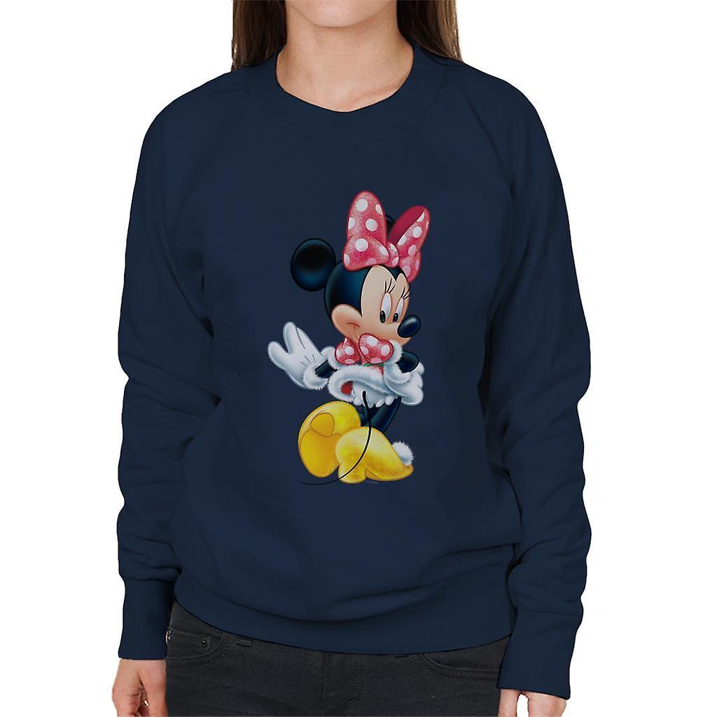 Disney Christmas Minnie Mouse Showing Off Her Shoes Women's Sweatshirt Navy Blue XX-Large