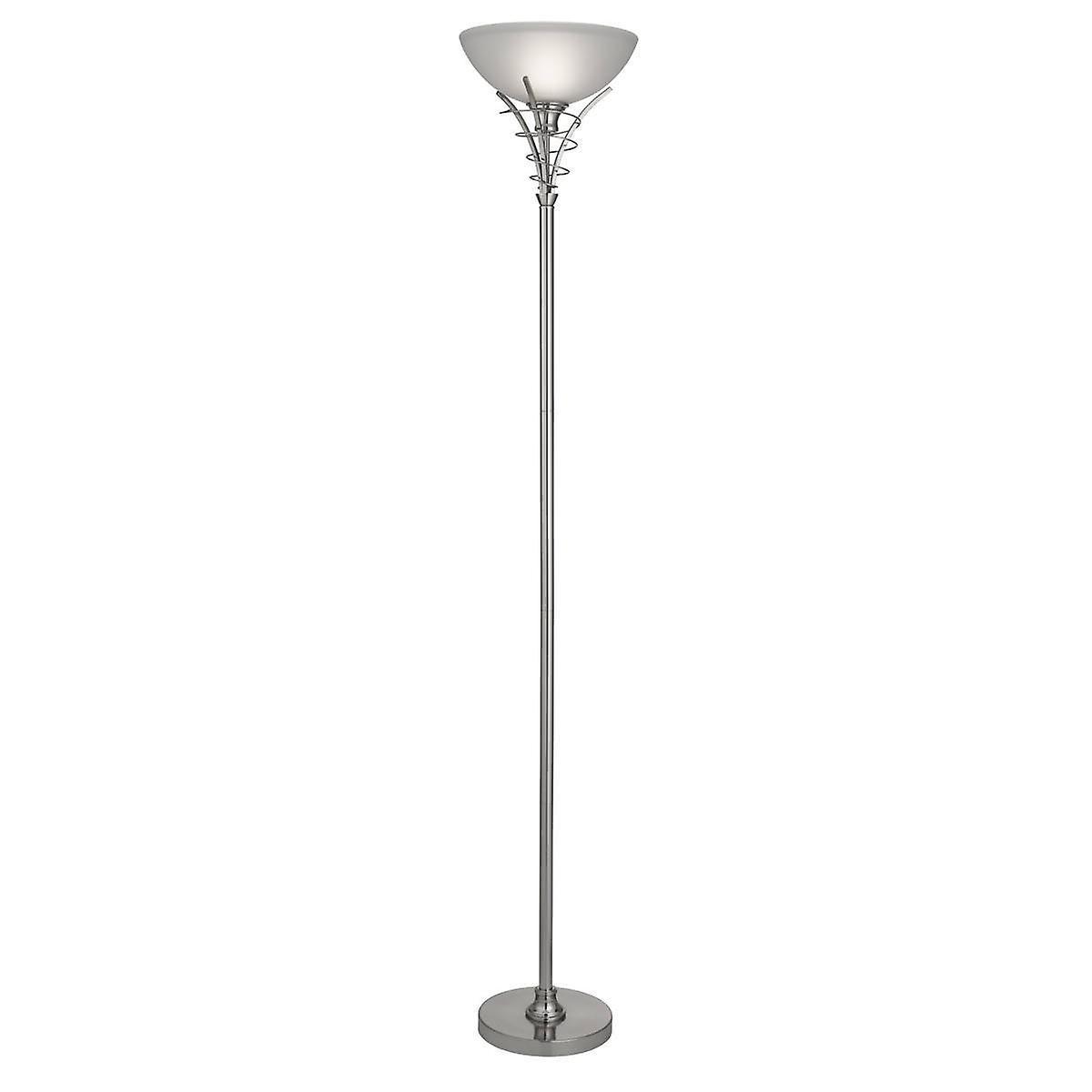 Searchlight Lighting Linea 1 Light Floor Lamp Uplighter Satin Silver and Opal Glass, E27