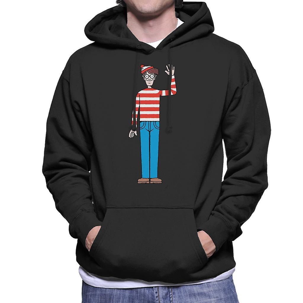 Wheres Wally Where's Wally Waving Men's Hooded Sweatshirt Black XX-Large