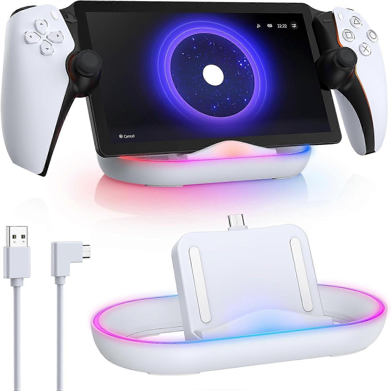 Frusde Charging Stand For PS Portal, Charging Dock Station For Playstation Portal Remote Player With RGB Light, For PS Portal Accessories White