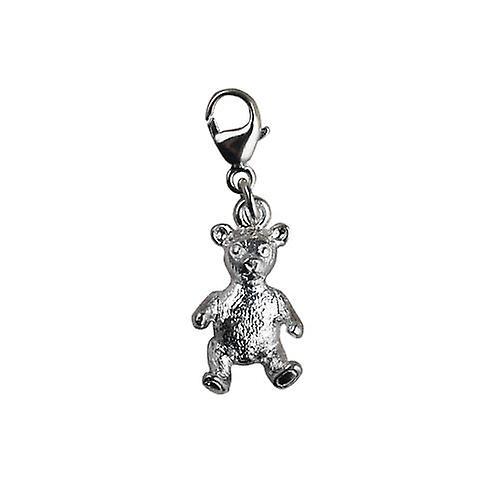 British Jewellery Workshops Silver 15x10mm sitting Teddy Bear Charm on a lobster trigger