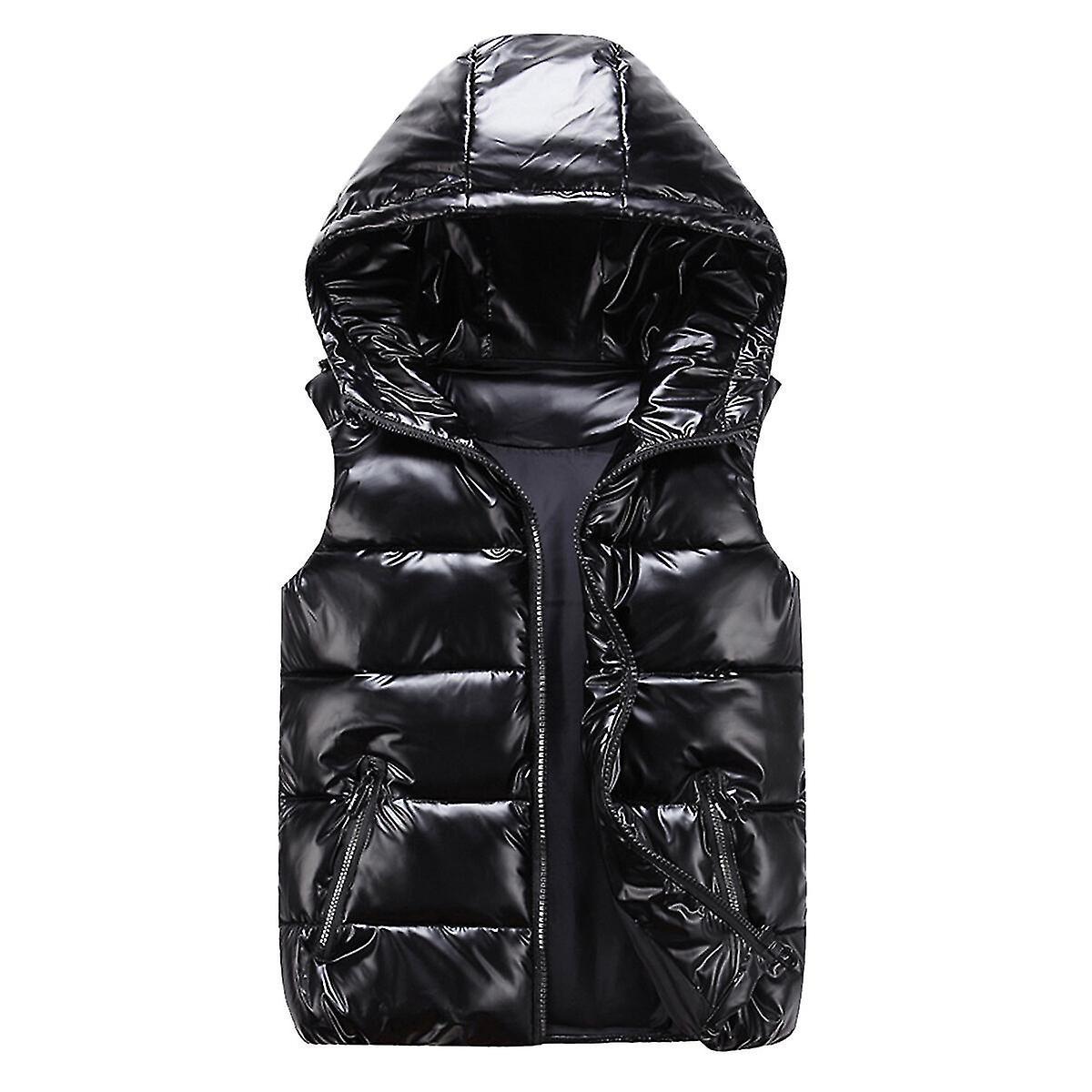 Unisex Shiny Waterproof Sleeveless Jacket Lightweight Puffer Vest Banmo Black S