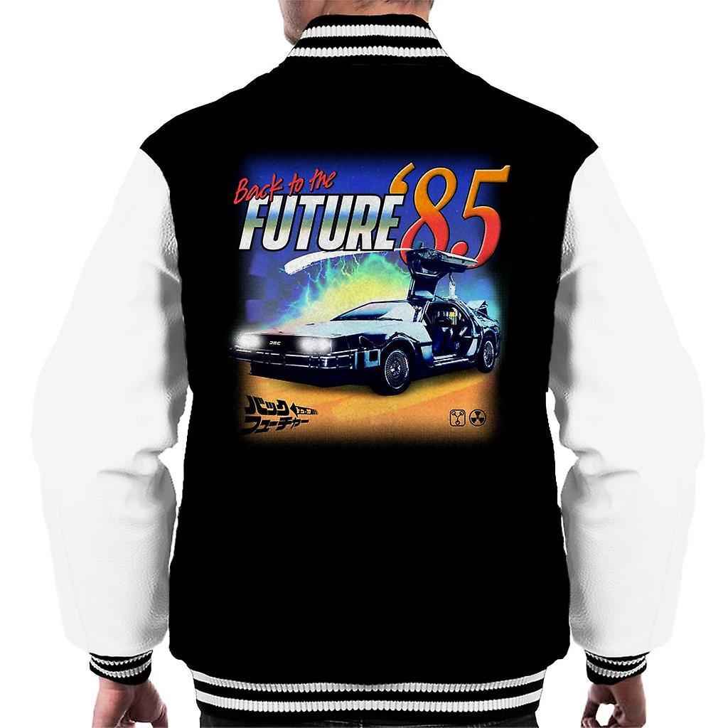 Back to the Future Delorean 85 Electric Charge Men's Varsity Jacket Black/White Large