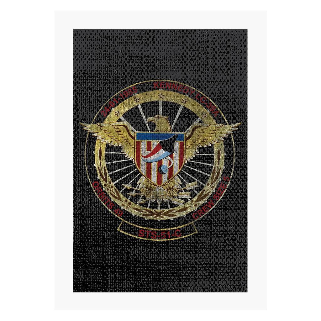 NASA STS 51 C Discovery Mission Badge Distressed A4 Print Black 21cm x 29.7cm