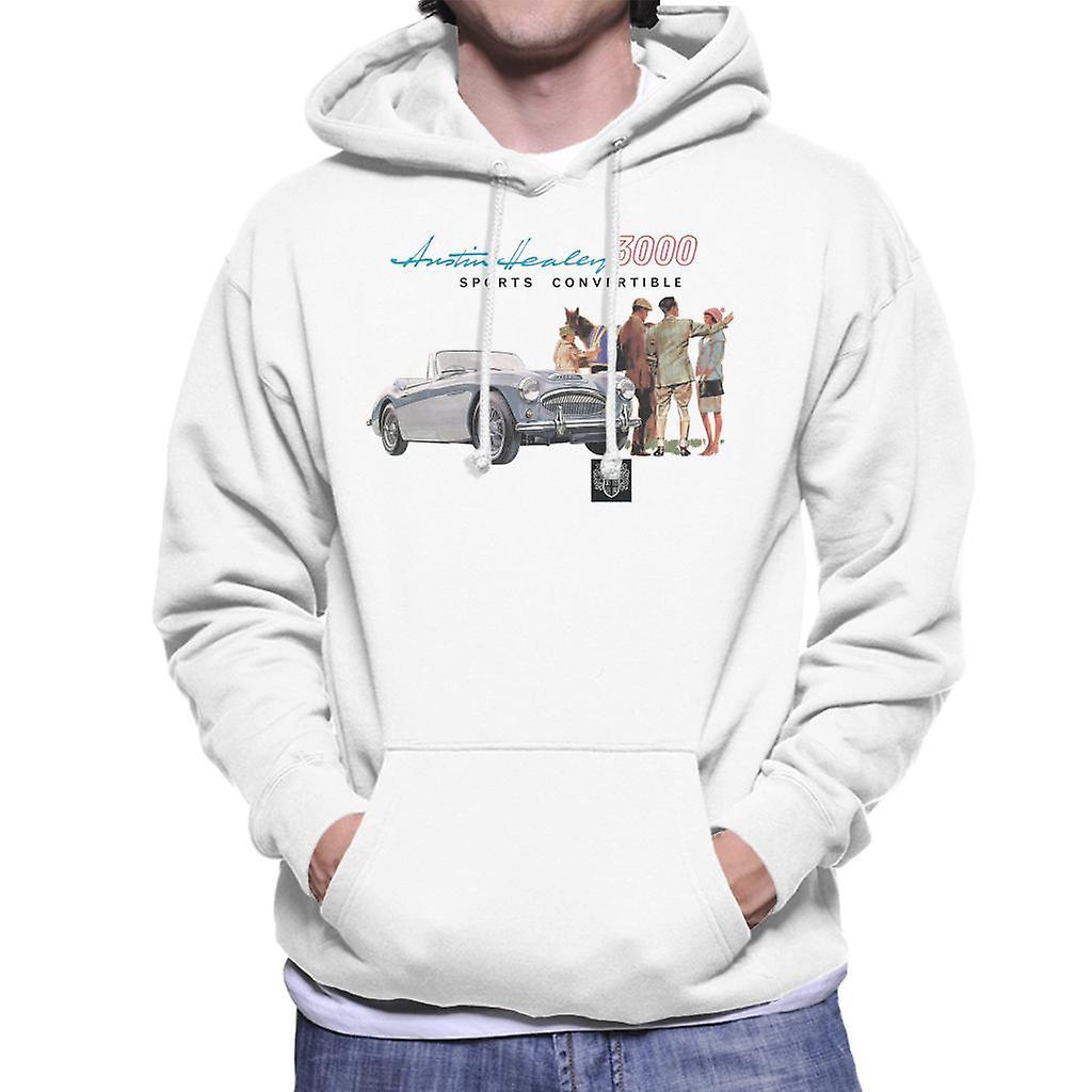 Austin Healey 3000 Sports Convertible British Motor Heritage Men's Hooded Sweatshirt White Small