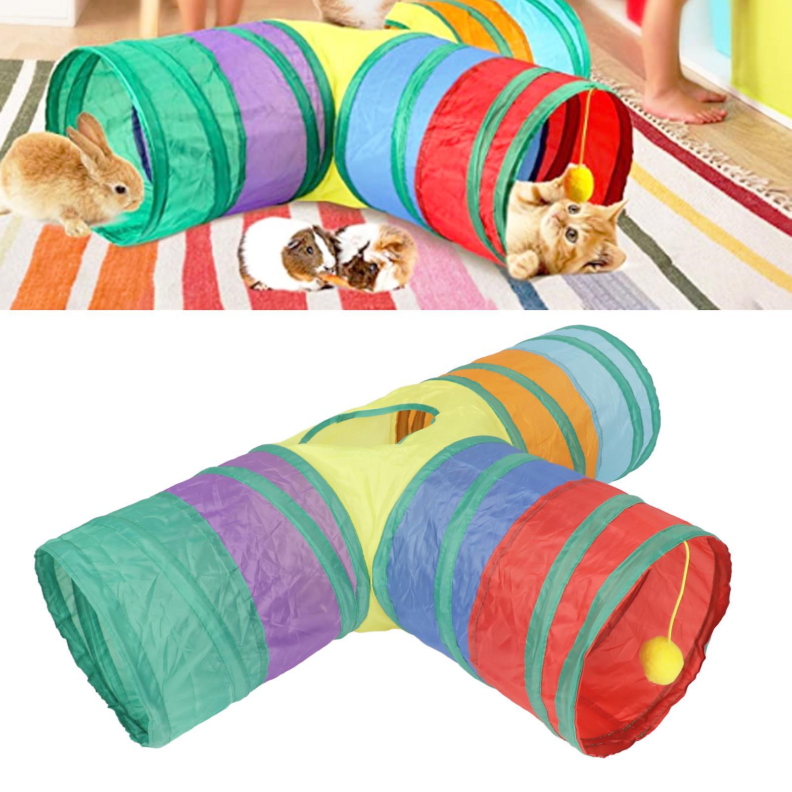 SSRGV 3 Way Cat Tunnel Collapsible Cat Tube Toy with Hanging Plush Ball for Rabbits Kittens and Dogs