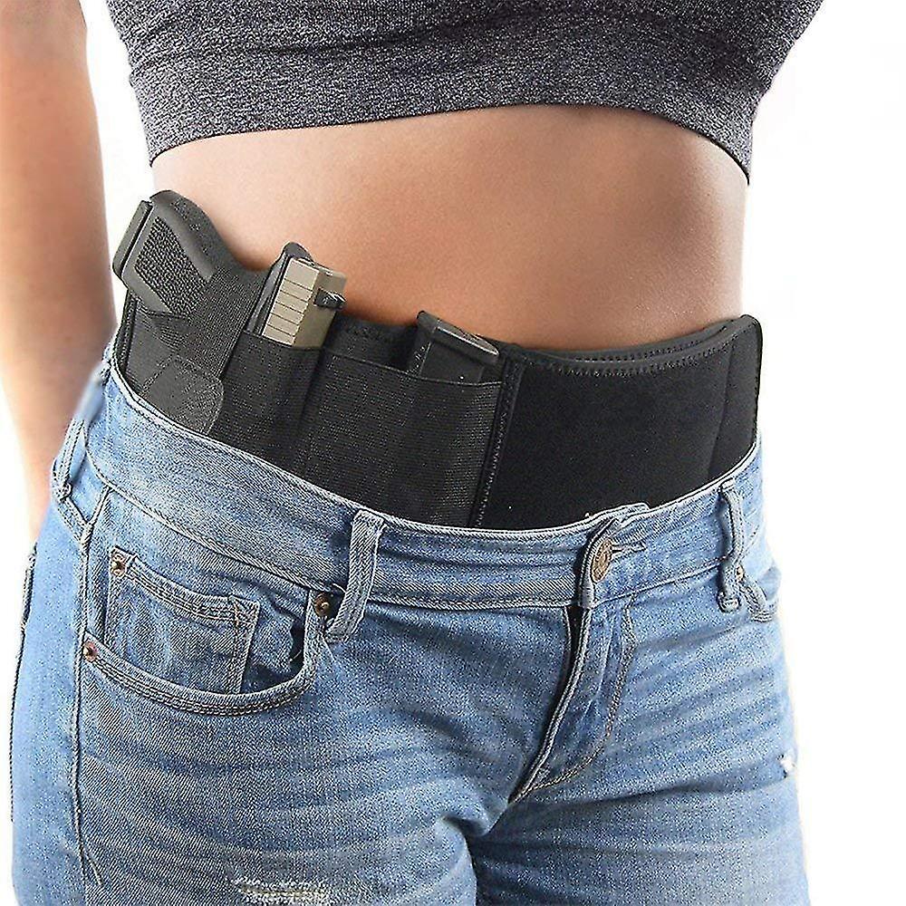 DUqi Mege Tactical Belly Gun Holster Belt Concealed Carry Pistol Holder Stretchable Magazine Bag Military Army Invisible Waistband black