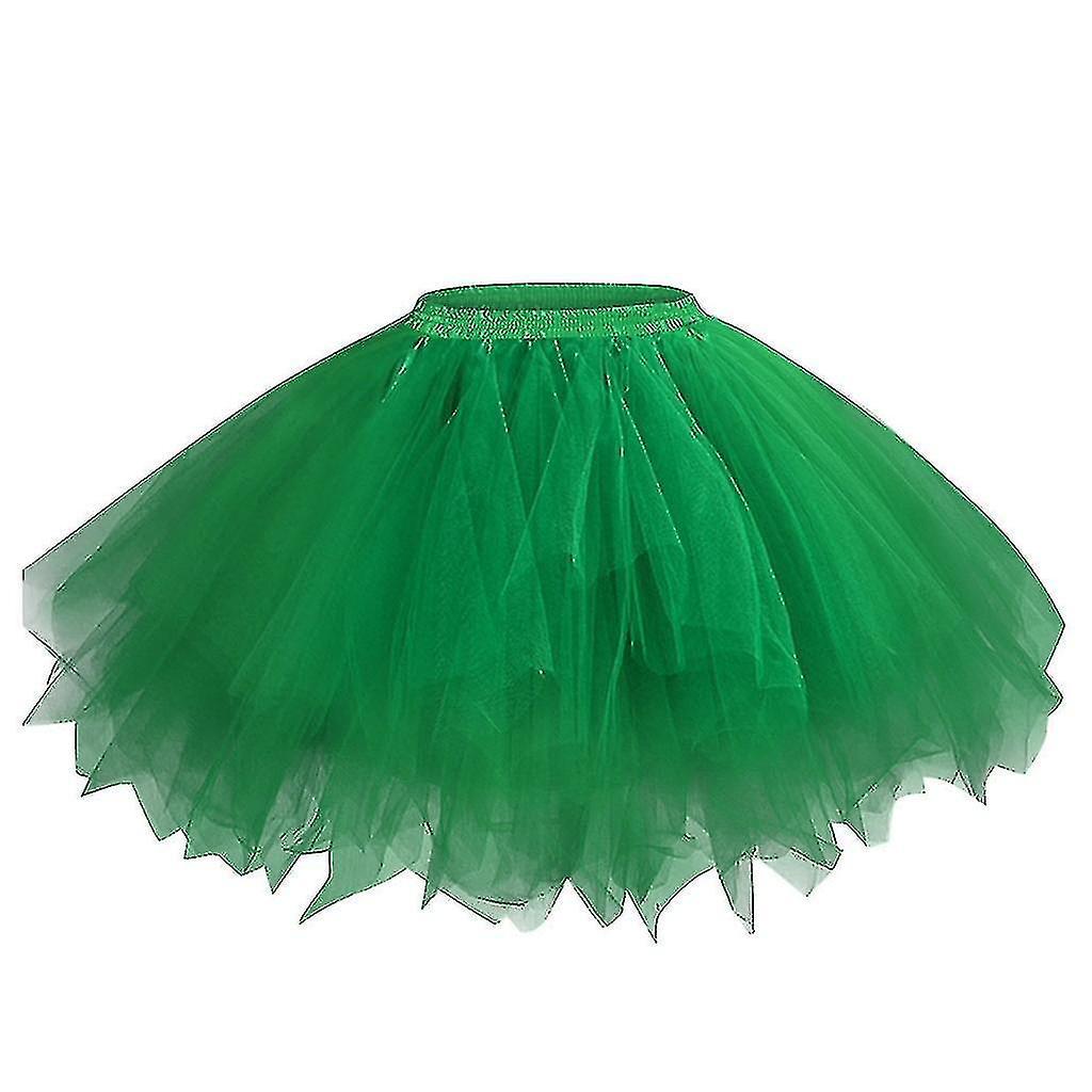 Yijin Women Mesh Tulle Skirt Princess Elastic Skirt Adult Short Tutu Dancing Skirt New Green XXL