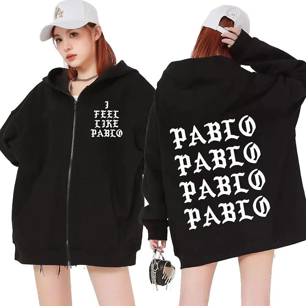 Eccpp Kanye West Pablo Zip Up Pullovers Hoodie Men's I Feel Like Paul Print Sweatshirts Hip Hop Social Club Rap Zipper Hoodies Unisex Black L