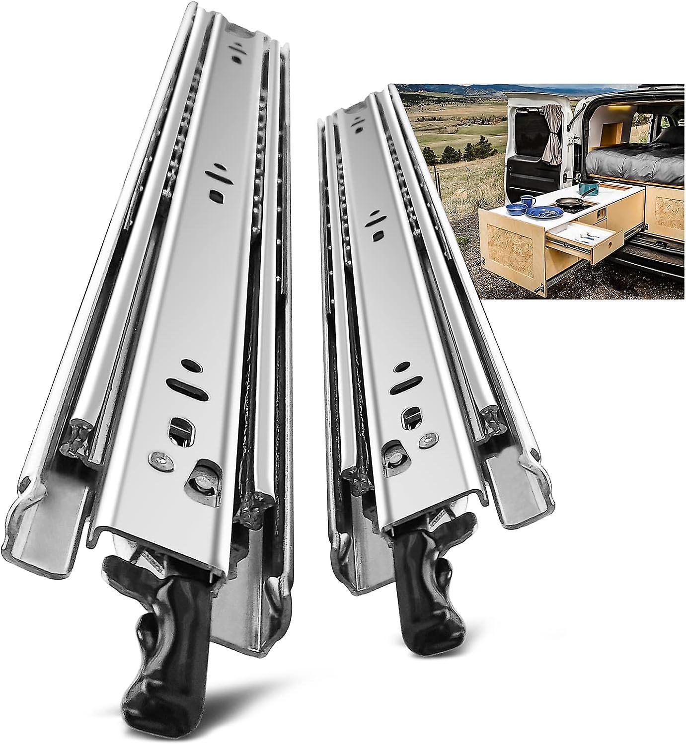 Phwj 2 Pieces Heavy Duty Drawer Runners, Extension 350 Mm, With Lock, Load Capacity Up To 68 Kg